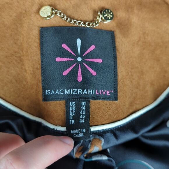 Isaac Mizrahi Camel Brown Suede Leather Asymmetrical Zip Moto Jacket - Size 10 - Picture 7 of 8